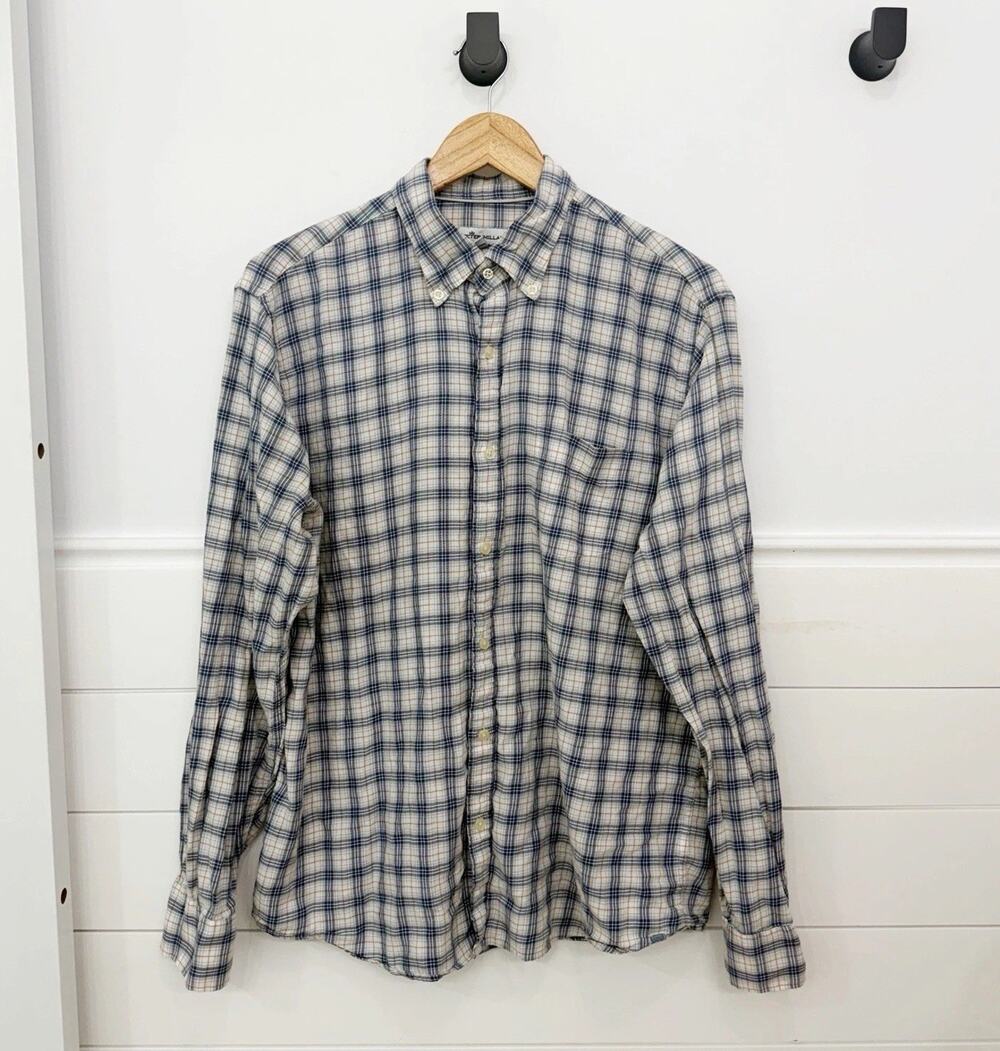 Men’s Peter Millar Blue/White Plaid Button Down Shirt Long Sleeve Size L